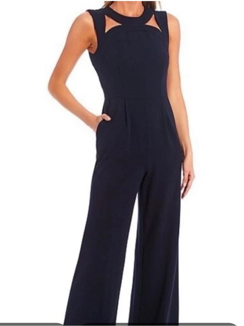 Calvin Klein Sleeveless Cut-out Round Neck Stretch Jumpsuit Navy Blue, Sz 12